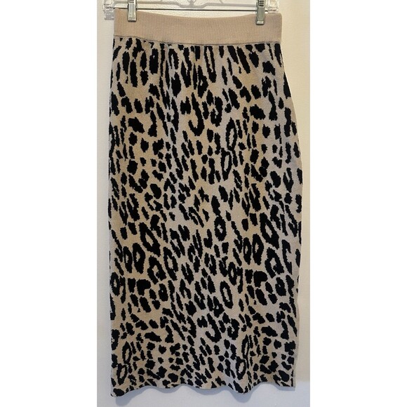 Wishlist Knit Animal Print Midi Skirt Women’s Large Brown Beige Stretch Pull-On - Picture 1 of 8